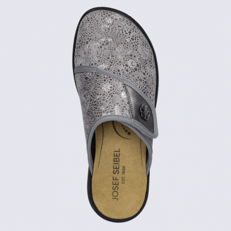 Mules Josef Seibel, Mules tendance fermeture Velcro femme en cuir/textile gris clair Mules Josef Seibel, Mules tendance fermeture Velcro femme en cuir/textile gris clair