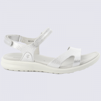 Sandales Ecco, sandales moderne et sportives femme en cuir blanc argent