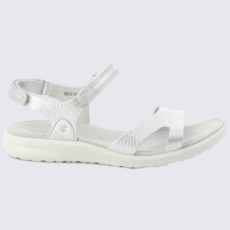 Sandales Ecco, sandales moderne et sportives femme en cuir blanc argent