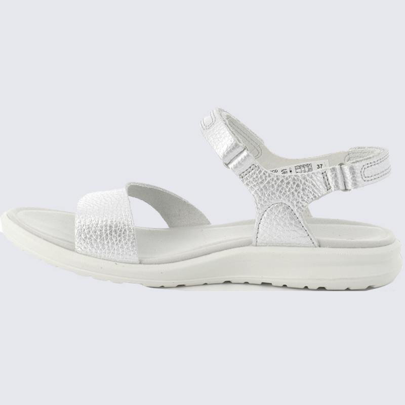 Sandales Ecco, sandales moderne et sportives femme en cuir blanc argent