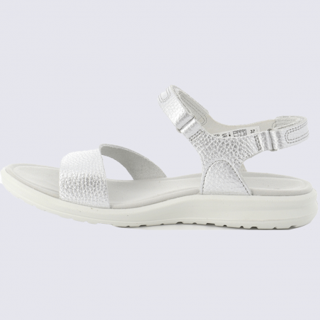 Sandales Ecco, sandales moderne et sportives femme en cuir blanc argent Sandales Ecco, sandales moderne et sportives femme en cuir blanc argent