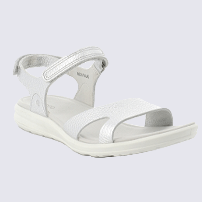 Sandales Ecco, sandales moderne et sportives femme en cuir blanc argent
