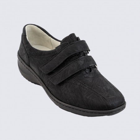 Baskets Waldlaufer, baskets confortables motif rayure femme en cuir nubuck noir Baskets Waldlaufer, baskets confortables motif rayure femme en cuir nubuck noir