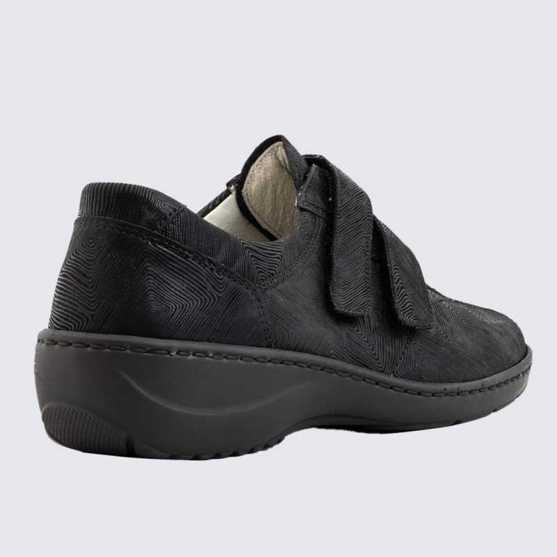 Baskets Waldlaufer, baskets confortables motif rayure femme en cuir nubuck noir