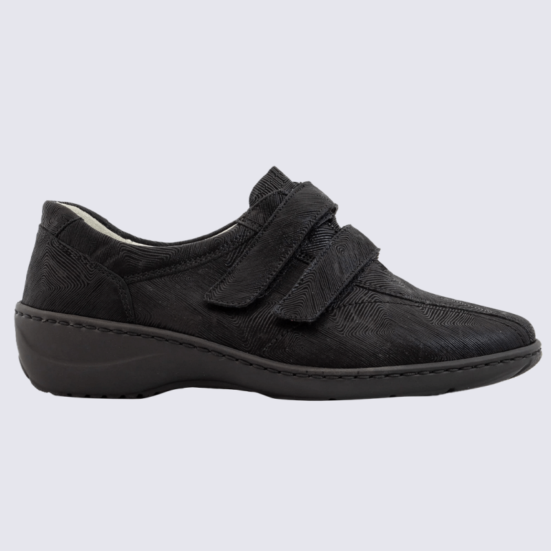 Baskets Waldlaufer, baskets confortables motif rayure femme en cuir nubuck noir