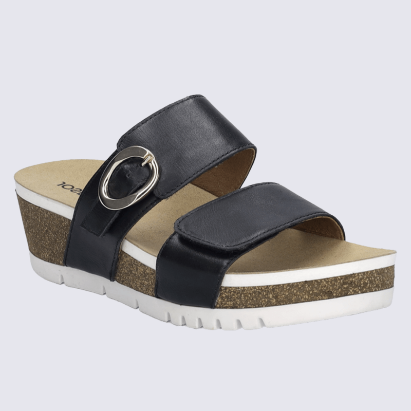 Sandales Josef Seibel, sandales tendance velcro et boucle femme en cuir lisse noir