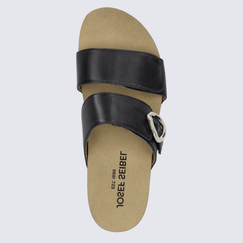 Sandales Josef Seibel, sandales tendance velcro et boucle femme en cuir lisse noir