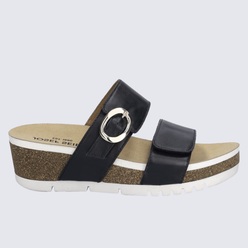 Sandales Josef Seibel, sandales tendance velcro et boucle femme en cuir lisse noir
