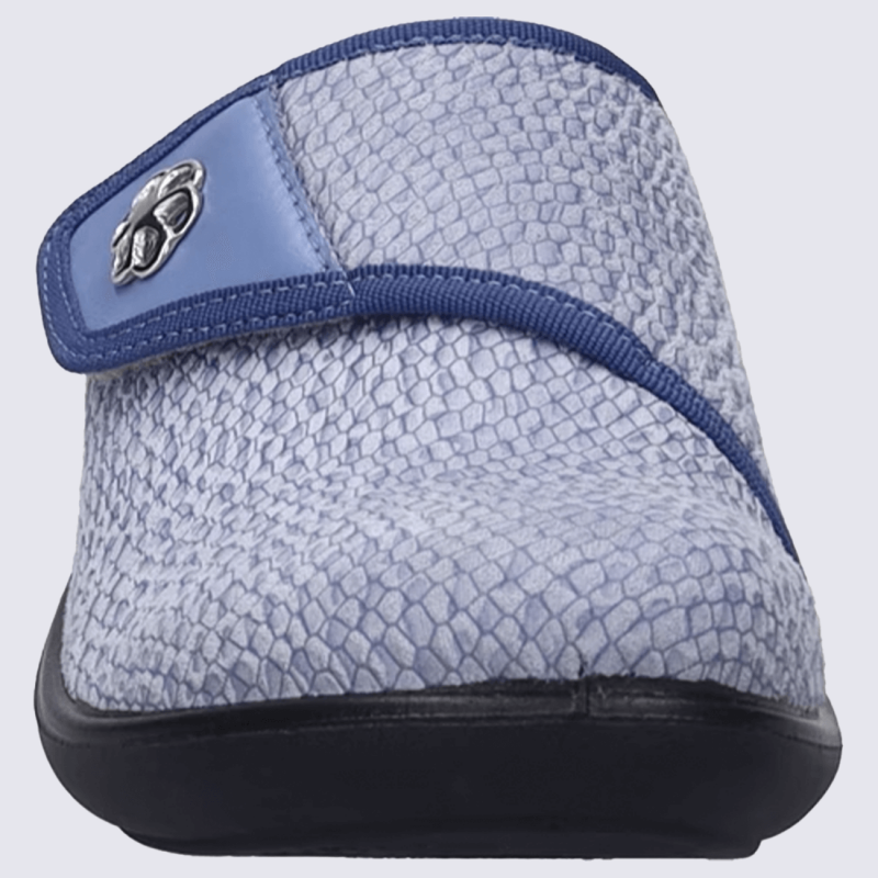 Mules Josef Seibel, mules confort et chic femme en textile bleu glacée