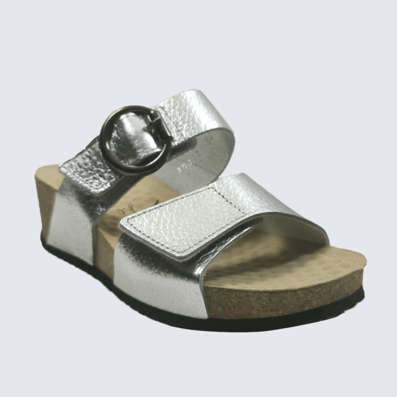 Mules Vital, mules élégantes à talons  moderne femme en cuir métal argent