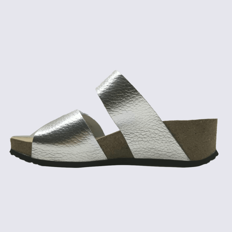 Mules Vital, mules élégantes à talons  moderne femme en cuir métal argent