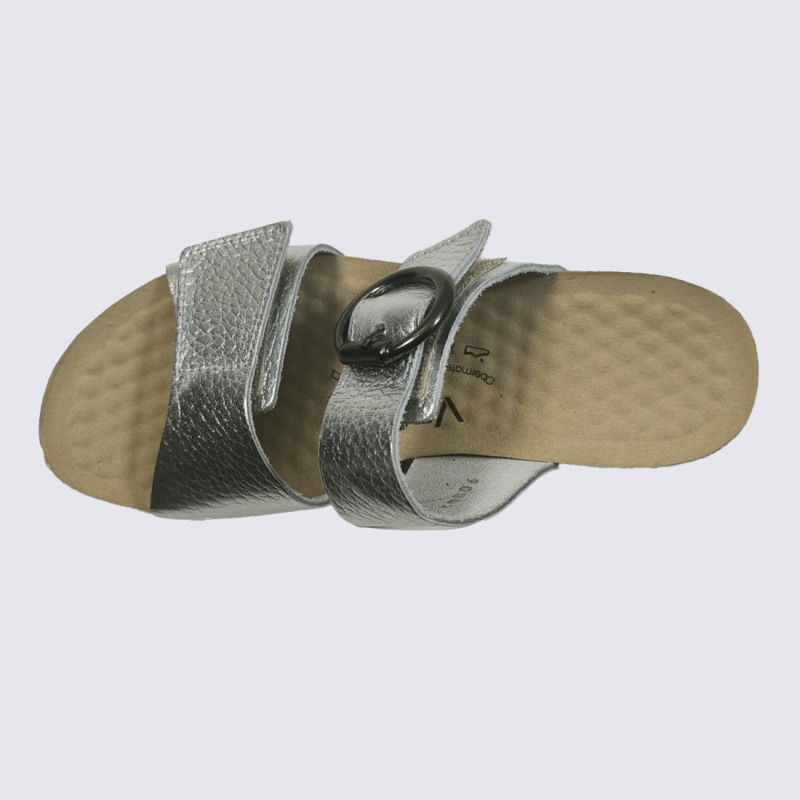 Mules Vital, mules élégantes à talons  moderne femme en cuir métal argent