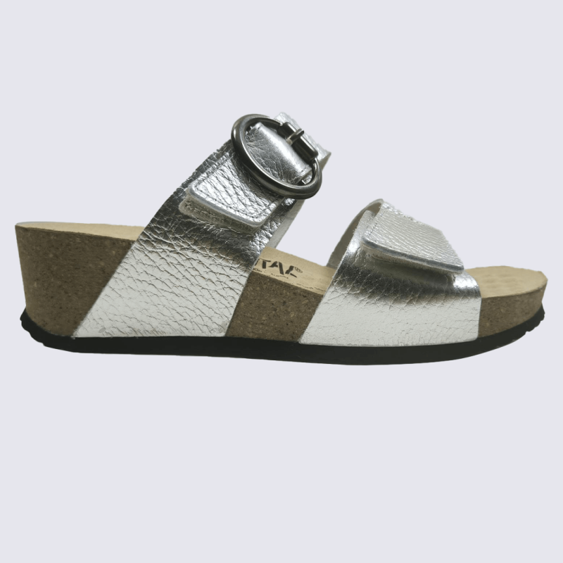 Mules Vital, mules élégantes à talons  moderne femme en cuir métal argent