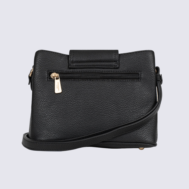 Sac bandoulière Hexagona, Sac bandoulière minutieux et sobre femme en cuir de vachette noir