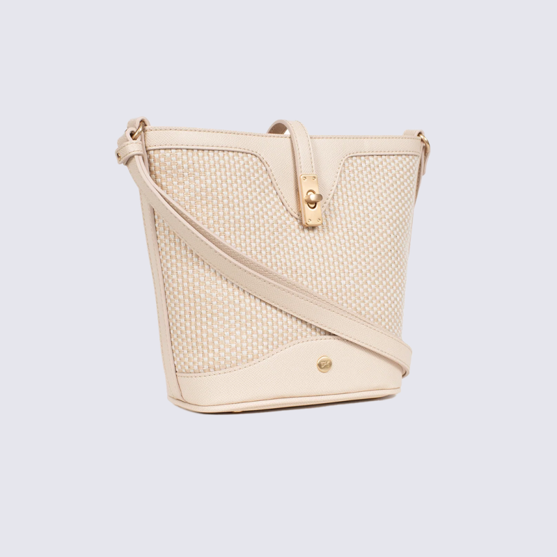 Sac bandoulière Hexagona, Sac bandoulière tendance et pratique femme en textile beige