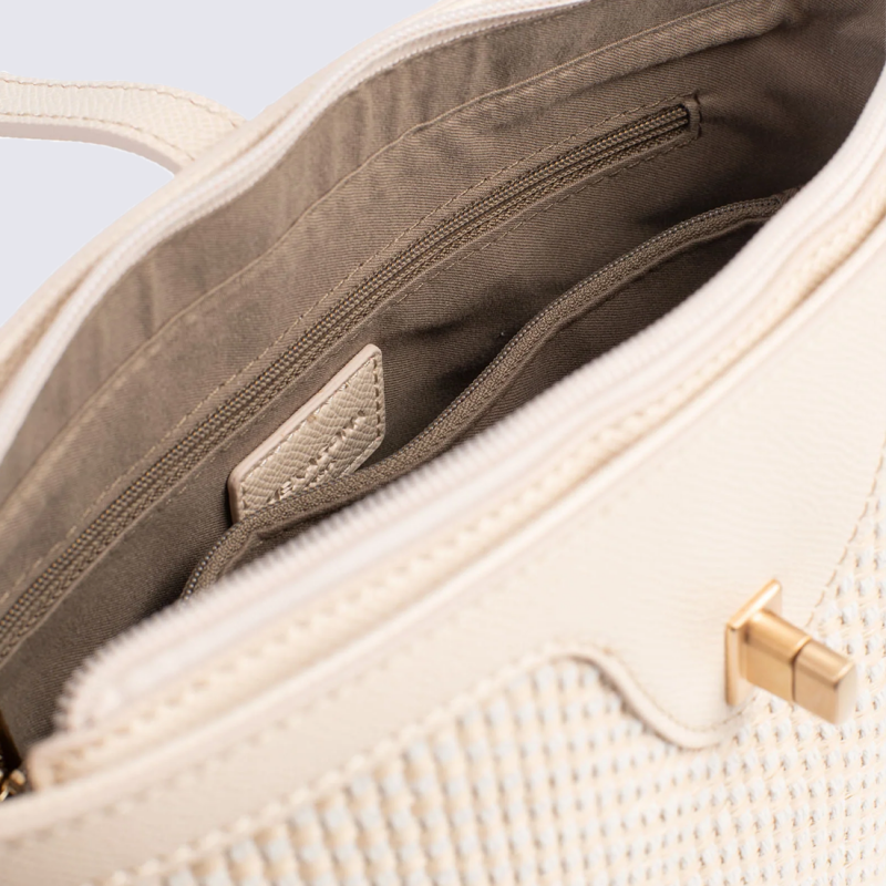 Sac bandoulière Hexagona, Sac bandoulière tendance et pratique femme en textile beige