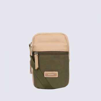 Pochette Hexagona, Pochette à bandoulière moderne et pratique femme en textile kaki sable