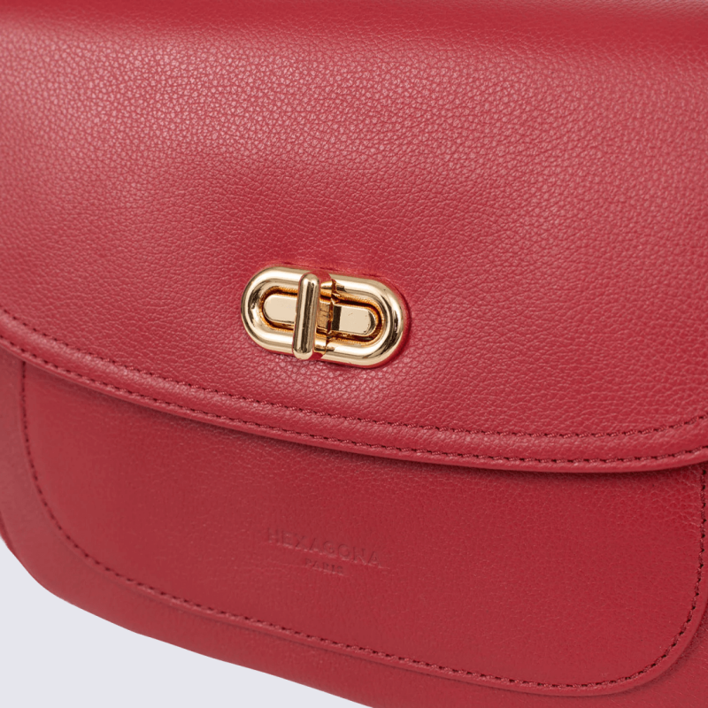 Sac à main Hexagona, Sac à main cool femme en cuir de vachette rouge foncé