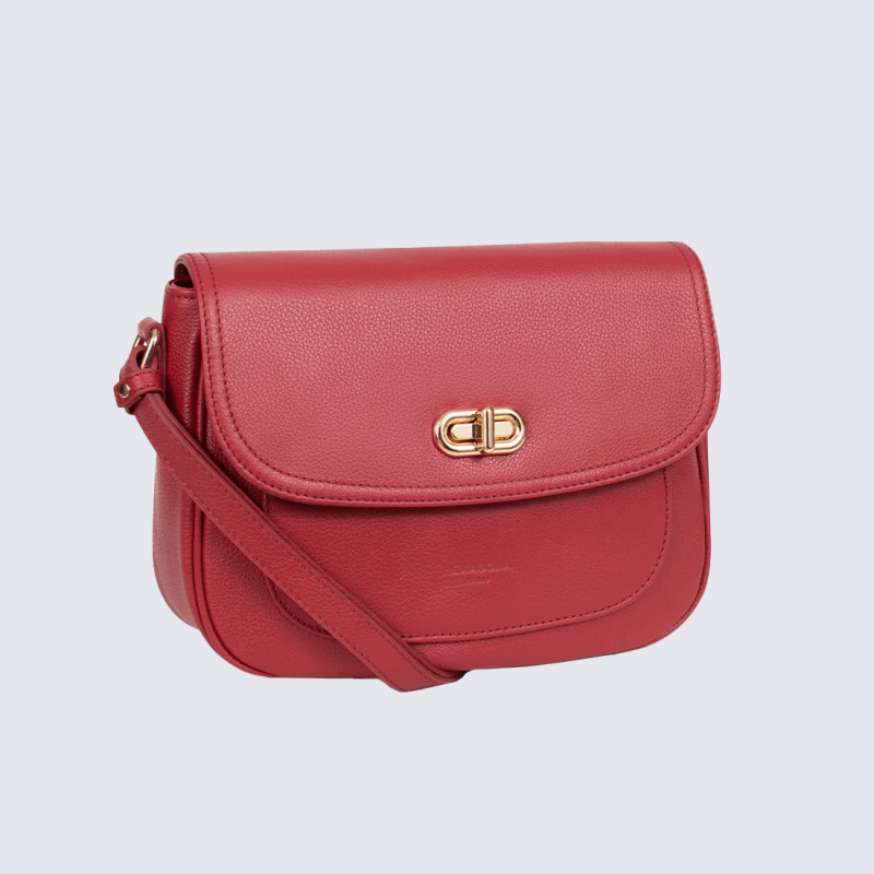 Sac à main Hexagona, Sac à main cool femme en cuir de vachette rouge foncé