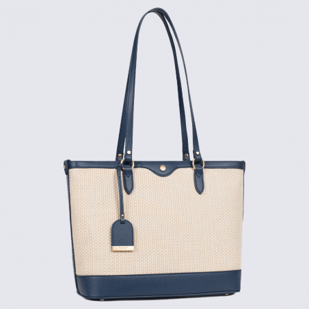 Sac cabas Hexagona, Sac à main d'été femme en textile beige marine Sac cabas Hexagona, Sac à main d'été femme en textile beige marine