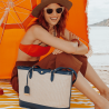 Sac cabas Hexagona, Sac à main d'été femme en textile beige marine Sac cabas Hexagona, Sac à main d'été femme en textile beige marine