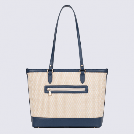 Sac cabas Hexagona, Sac à main d'été femme en textile beige marine Sac cabas Hexagona, Sac à main d'été femme en textile beige marine