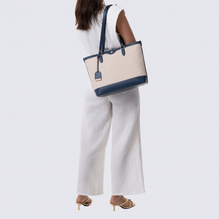 Sac cabas Hexagona, Sac à main d'été femme en textile beige marine Sac cabas Hexagona, Sac à main d'été femme en textile beige marine