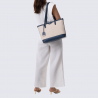Sac cabas Hexagona, Sac à main d'été femme en textile beige marine Sac cabas Hexagona, Sac à main d'été femme en textile beige marine
