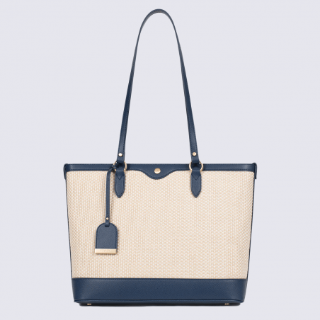 Sac cabas Hexagona, Sac à main d'été femme en textile beige marine Sac cabas Hexagona, Sac à main d'été femme en textile beige marine