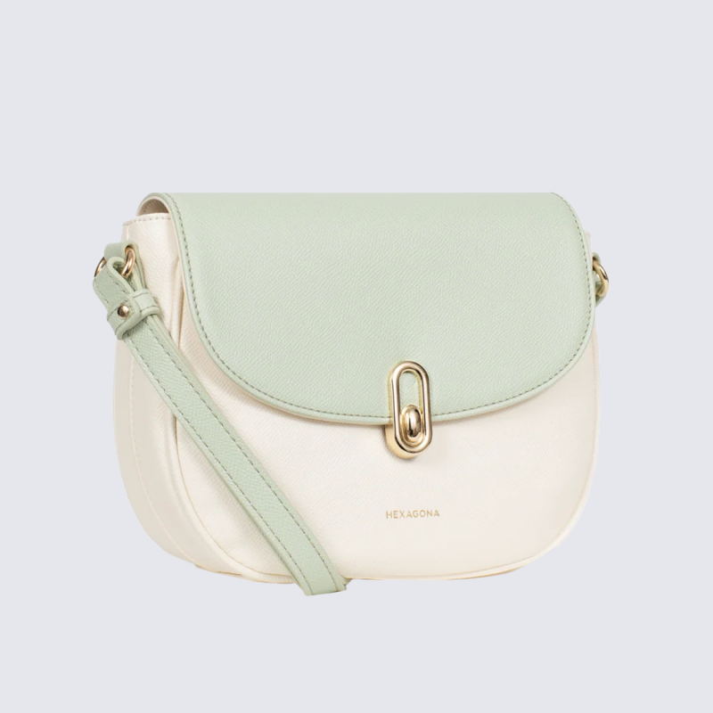 Sac à main Hexagona, Sac à main moderne et élégant femme en textile blanc vert clair