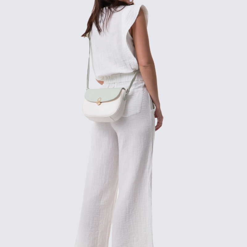Sac à main Hexagona, Sac à main moderne et élégant femme en textile blanc vert clair