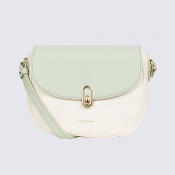 Sac à main Hexagona, Sac à main moderne et élégant femme en textile blanc vert clair