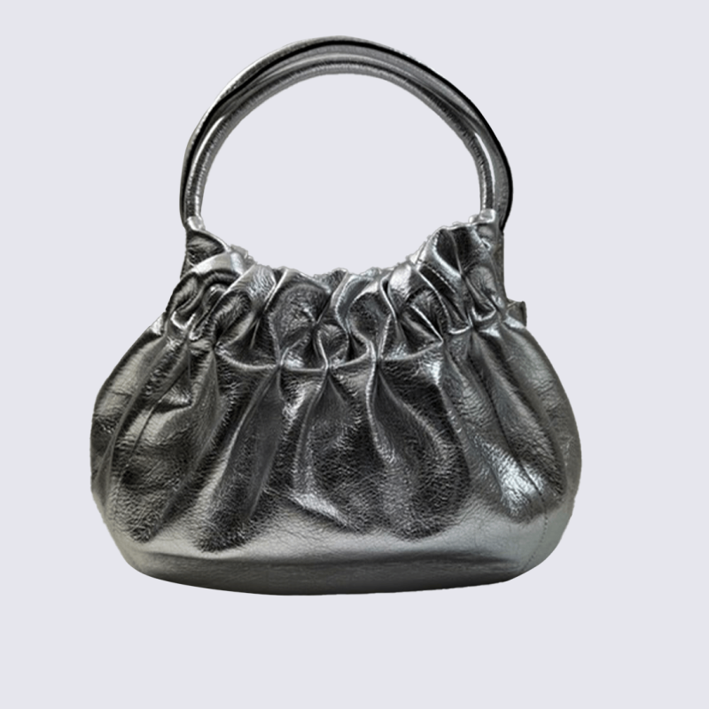 Sac à bandoulière Charlotte, sac à main plissé en cuir métallisé Argent
