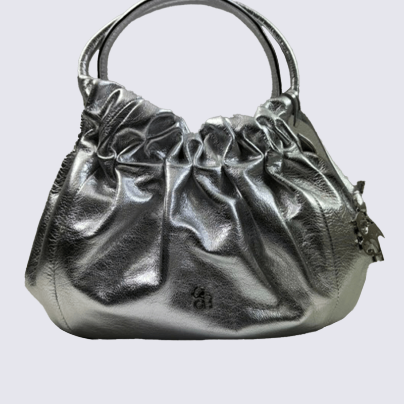 Sac à bandoulière Charlotte, sac à main plissé en cuir métallisé Argent