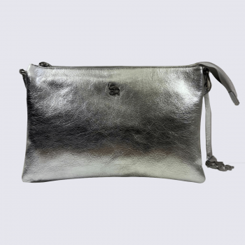 Sac à bandoulière Charlotte, sac à main triple compartiment en cuir métallisé Argent