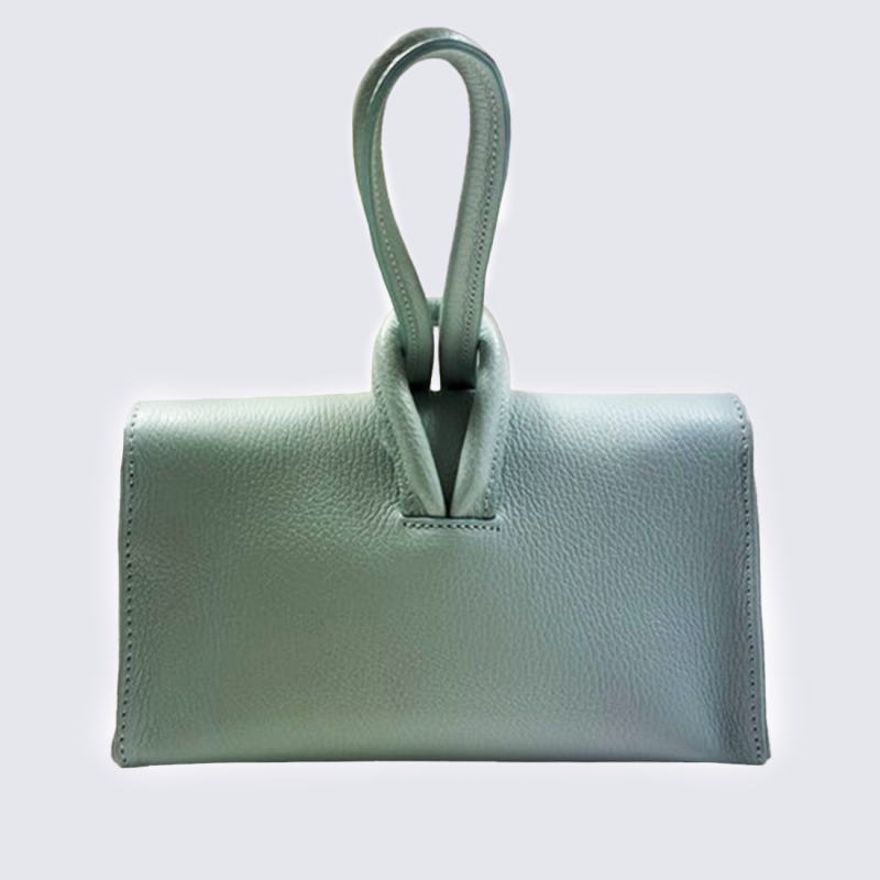 Sac Charlotte, Sac classe rabat coulissant en synthétique grainé Ciel