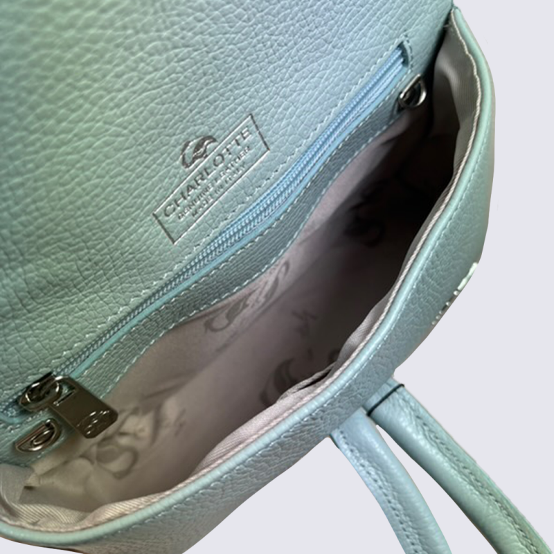 Sac Charlotte, Sac classe rabat coulissant en synthétique grainé Ciel