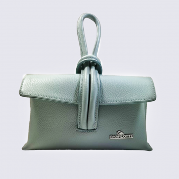 Sac Charlotte, Sac classe rabat coulissant en synthétique grainé Ciel