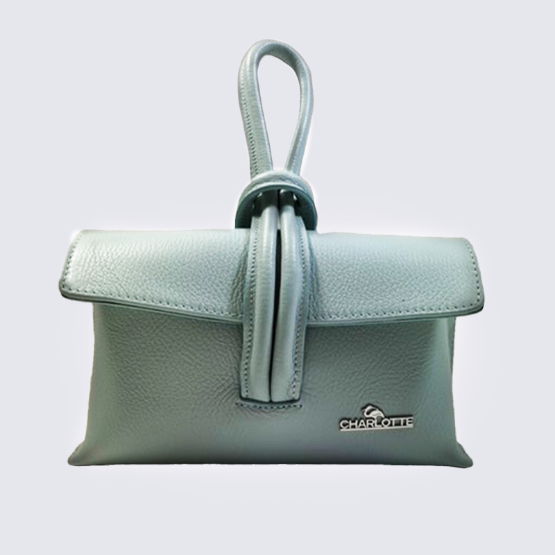 Sac Charlotte, Sac classe rabat coulissant en synthétique grainé Ciel