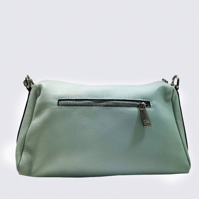 Sac bandoulière Charlotte, Sac bandoulière zippée compacte femme en cuir grainé Ciel