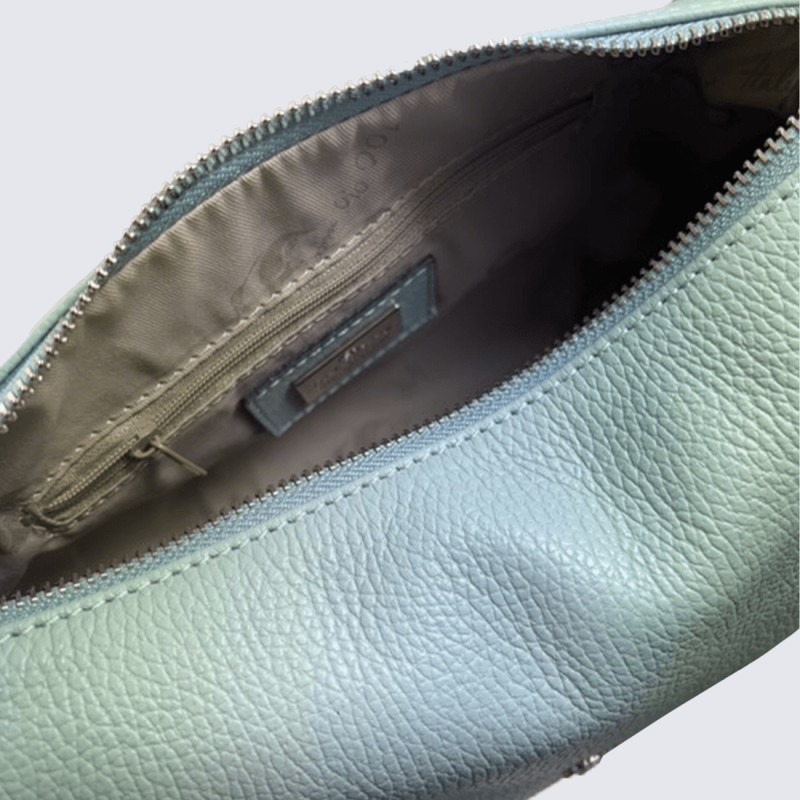 Sac bandoulière Charlotte, Sac bandoulière zippée compacte femme en cuir grainé Ciel