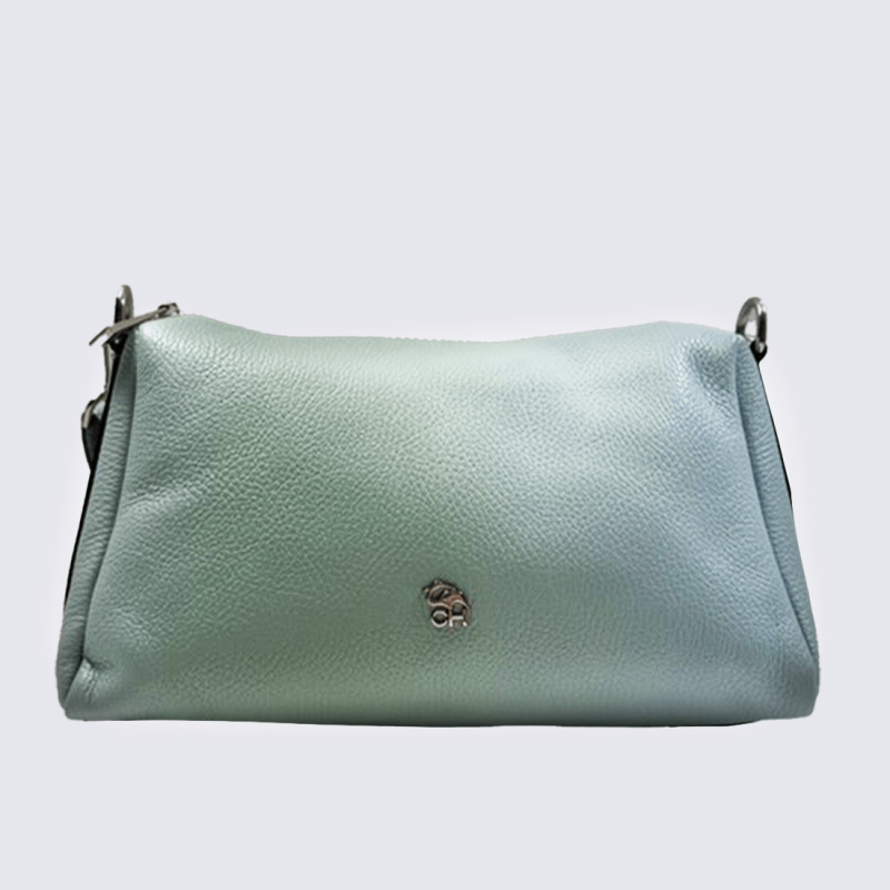 Sac bandoulière Charlotte, Sac bandoulière zippée compacte femme en cuir grainé Ciel