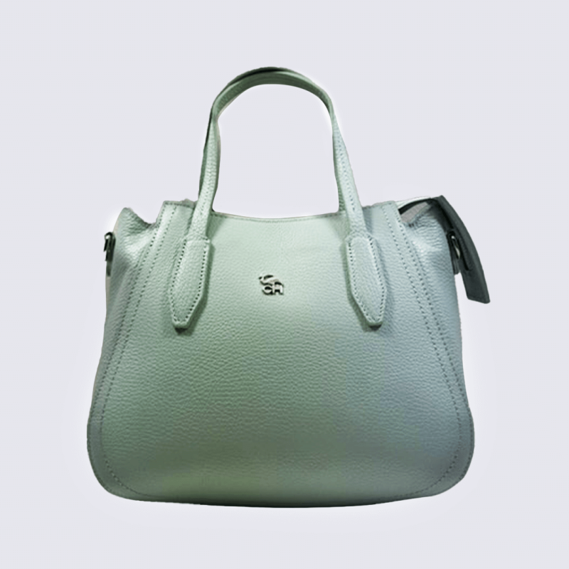 Sac a main Charlotte, sac cabas structuré femme en cuir grainé Ciel