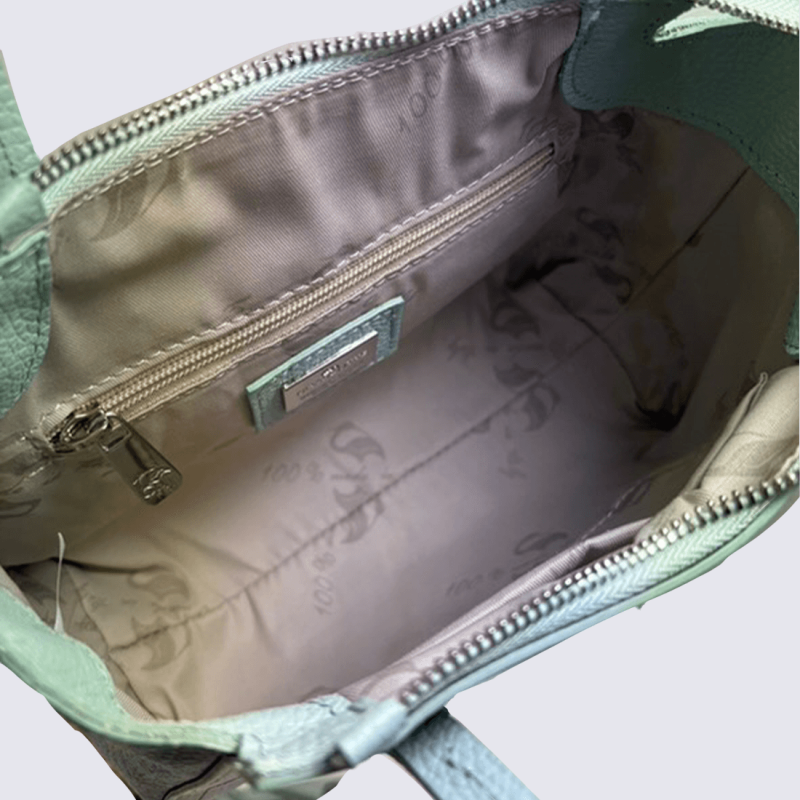 Sac a main Charlotte, sac cabas structuré femme en cuir grainé Ciel