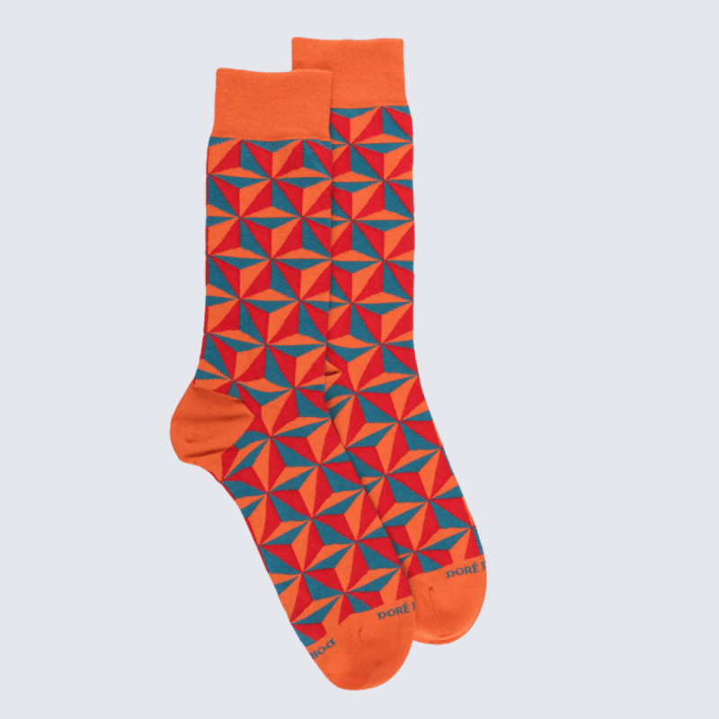 Chaussettes Doré Doré, chaussettes motif géométrique orange et bleu en coton