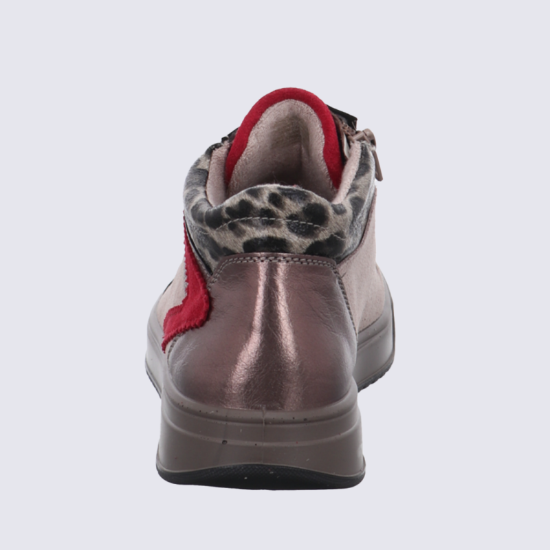 Baskets montantes Ara, Baskets détails rouge léopard femme en cuir beige