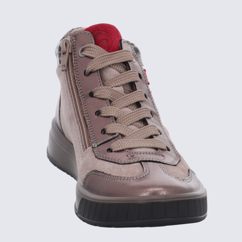 Baskets montantes Ara, Baskets détails rouge léopard femme en cuir beige