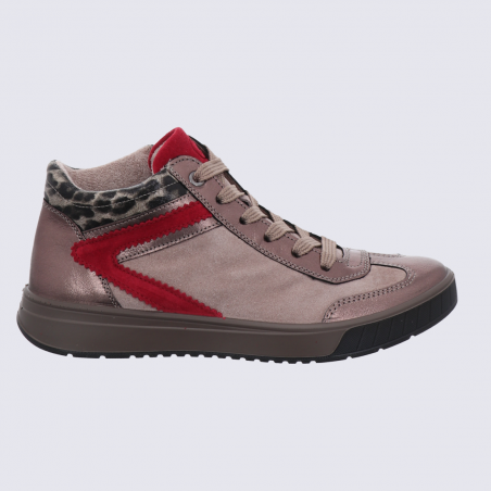 Baskets montantes Ara, Baskets détails rouge léopard femme en cuir beige