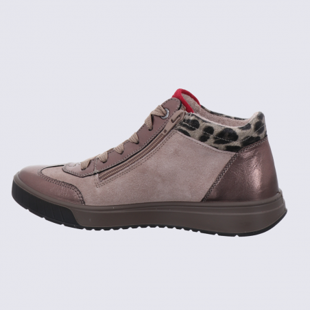 Baskets montantes Ara, Baskets détails rouge léopard femme en cuir beige