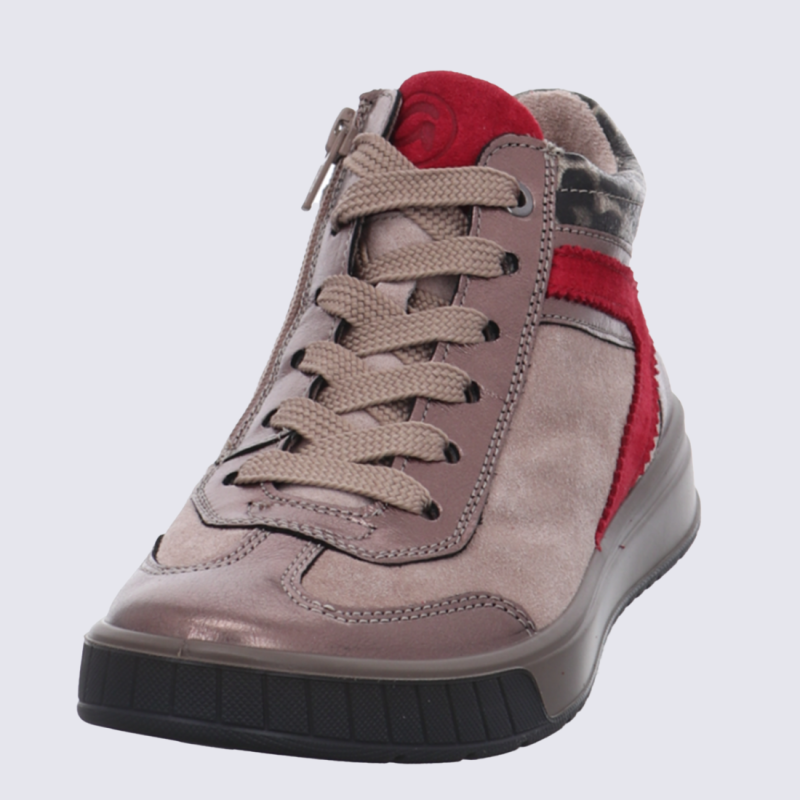 Baskets montantes Ara, Baskets détails rouge léopard femme en cuir beige